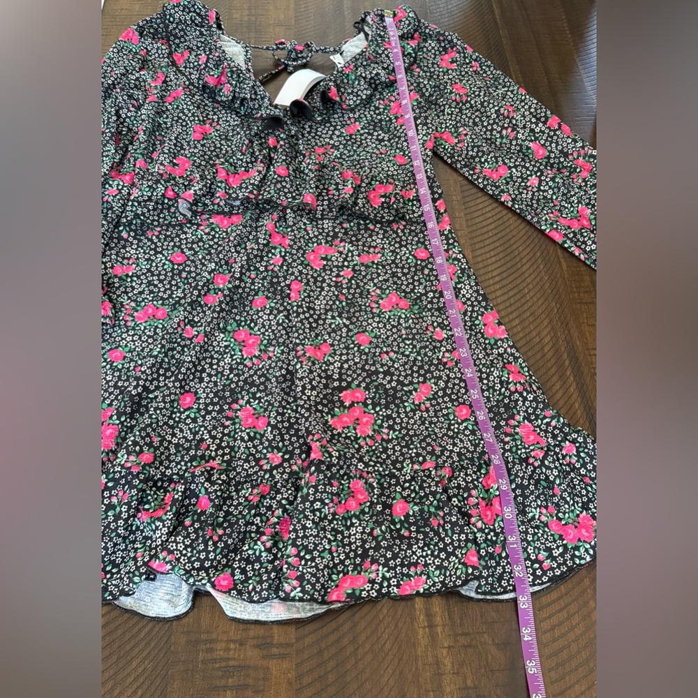 TOPSHOP RUFFLE FLORAL PRINT MINI DRESS MEDIUM - Picture 6 of 8